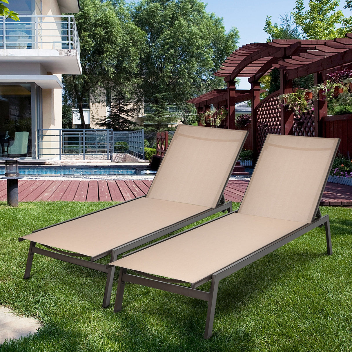 Outdoor Reclining Chaise Lounge Chair with 6-Position Adjustable Back