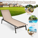 Outdoor Reclining Chaise Lounge Chair with 6-Position Adjustable Back