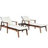 3 Pieces Portable Patio Cushioned Rattan Lounge Chair Set with Folding Table
