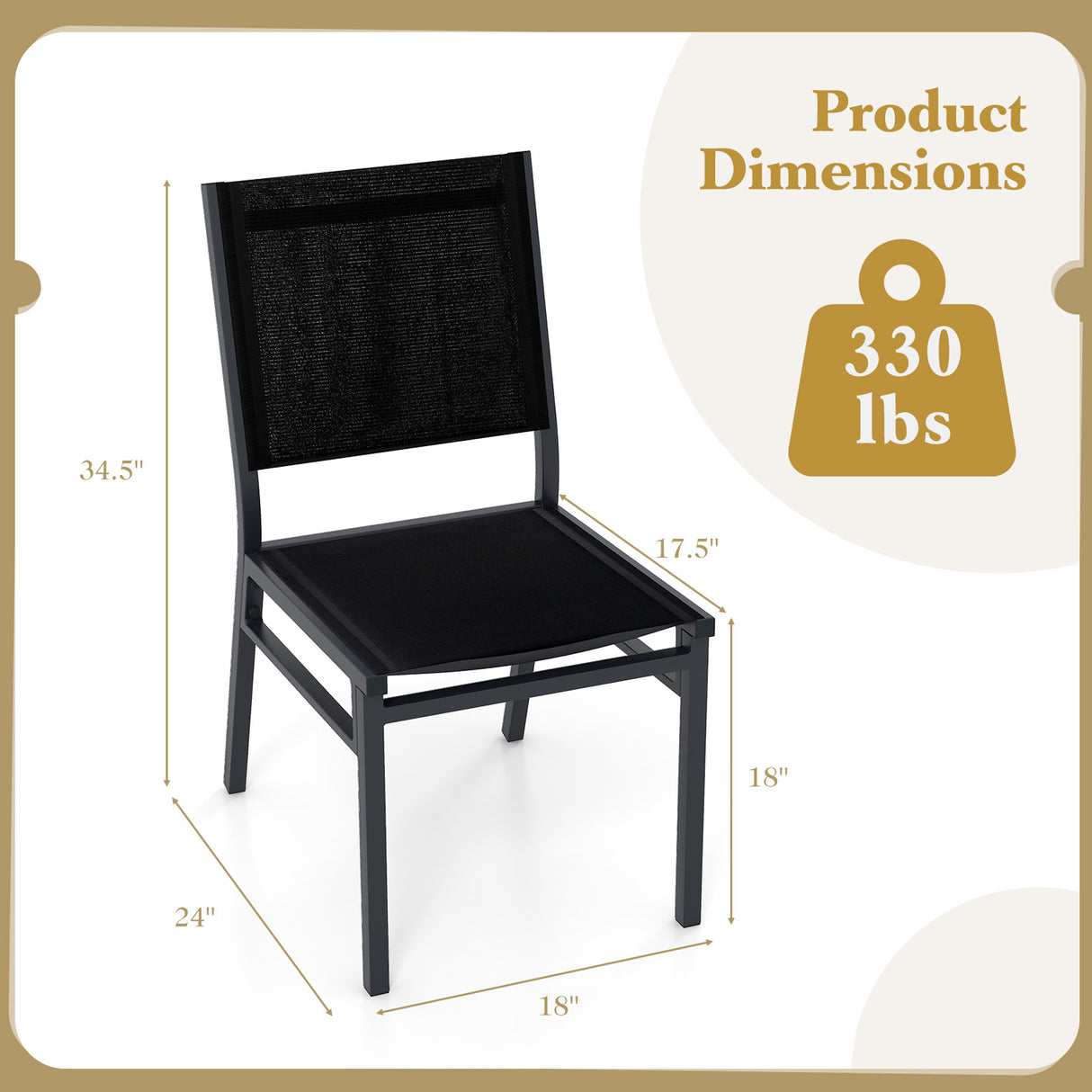 Outdoor Dining Chairs with Breathable Seat and Backrest for Backyard Porch Poolside