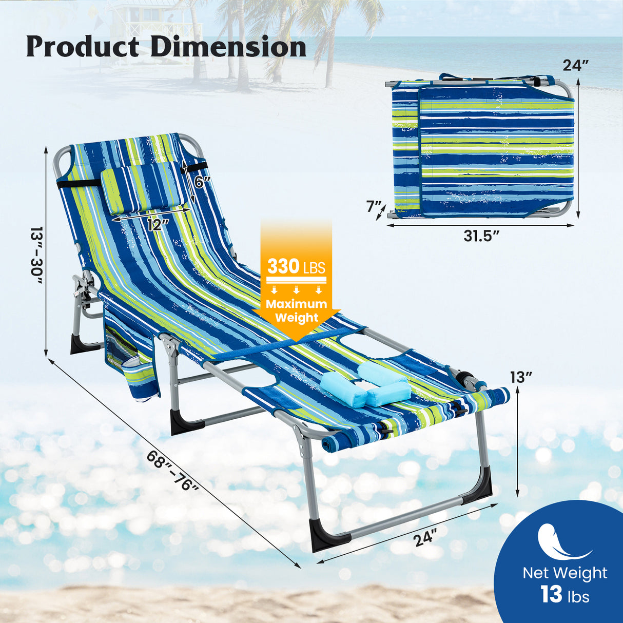 5-position Outdoor Folding Chaise Lounge Chair