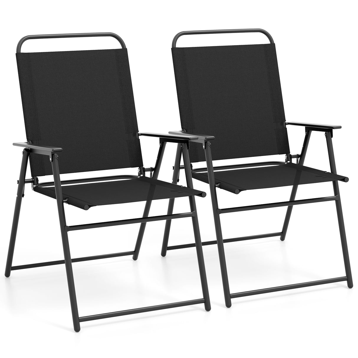 Set of 2 Outdoor Folding Sling Chairs with Armrest and Backrest