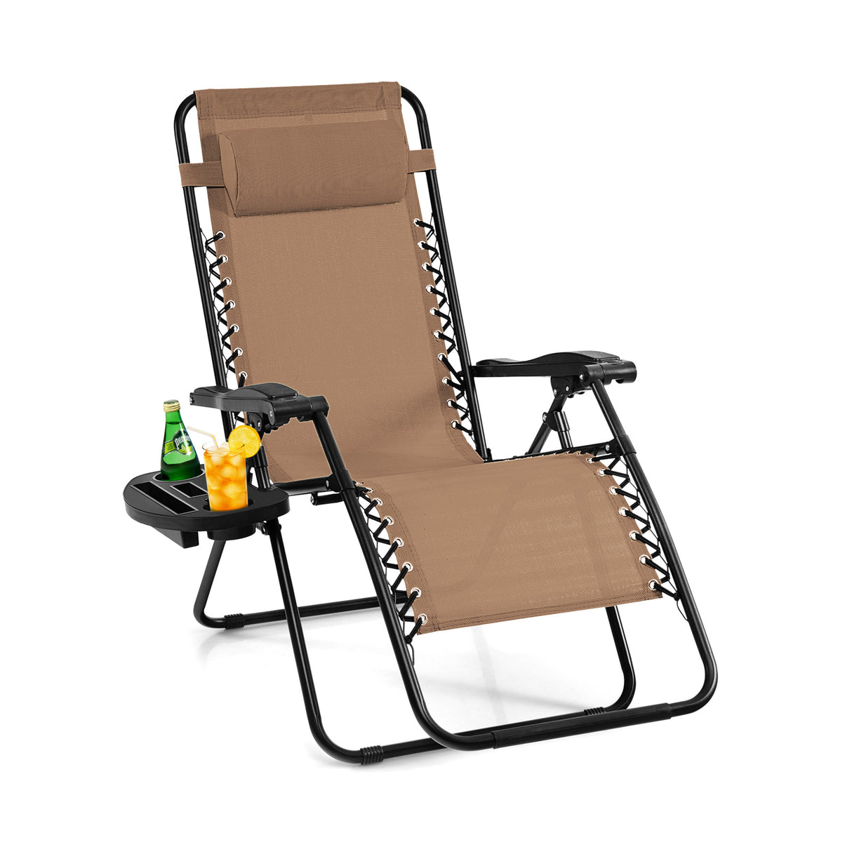 Outdoor Folding Zero Gravity Reclining Lounge Chair with Utility Tray