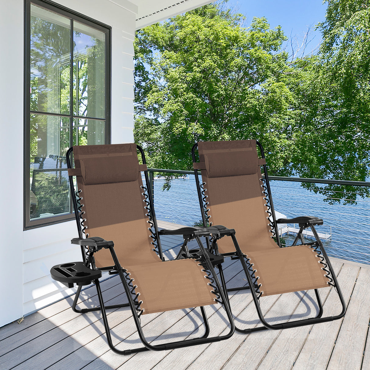 Outdoor Folding Zero Gravity Reclining Lounge Chair with Utility Tray