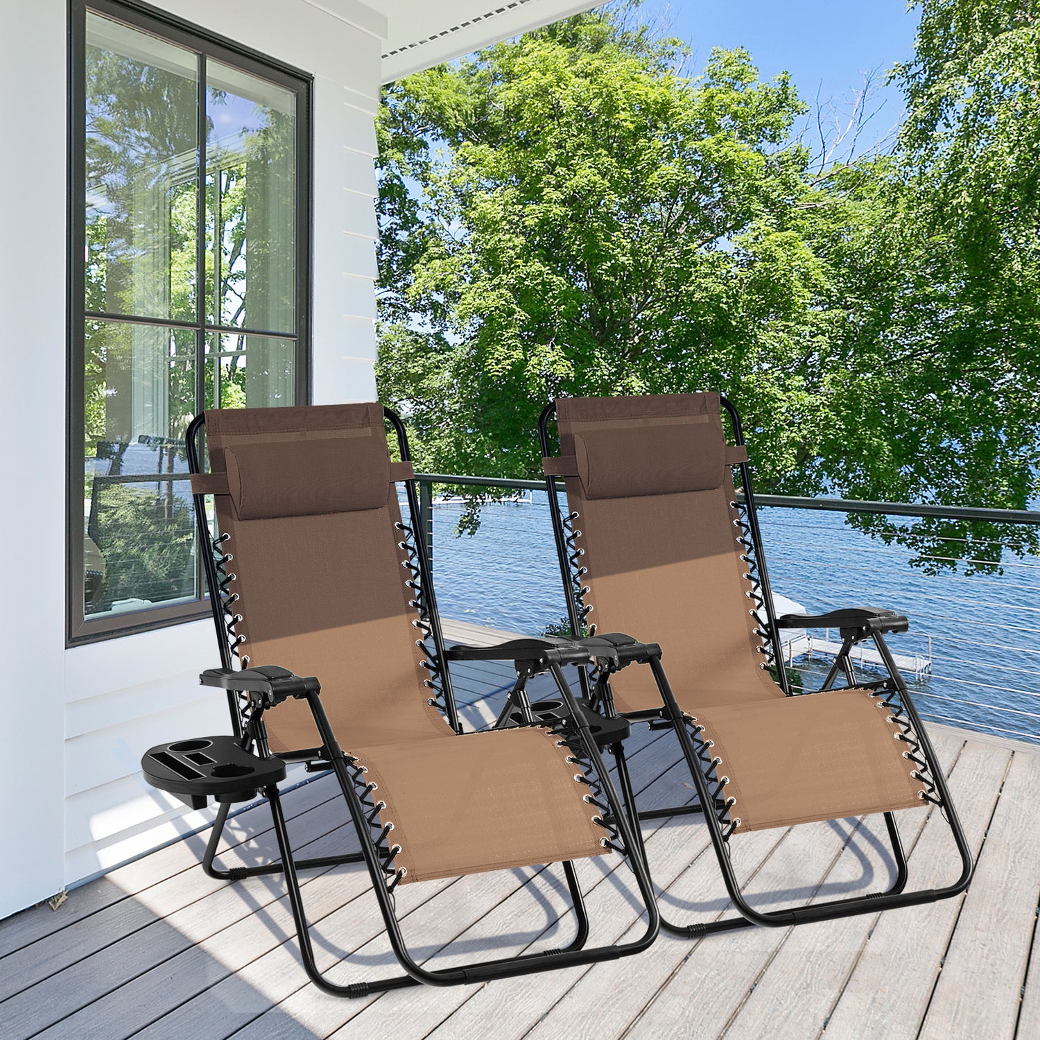 Outdoor Folding Zero Gravity Reclining Lounge Chair with Utility Tray