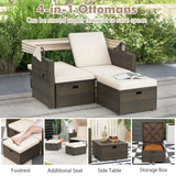 Outdoor Patio Rattan Daybed with Retractable Canopy and Adjustable Backrests
