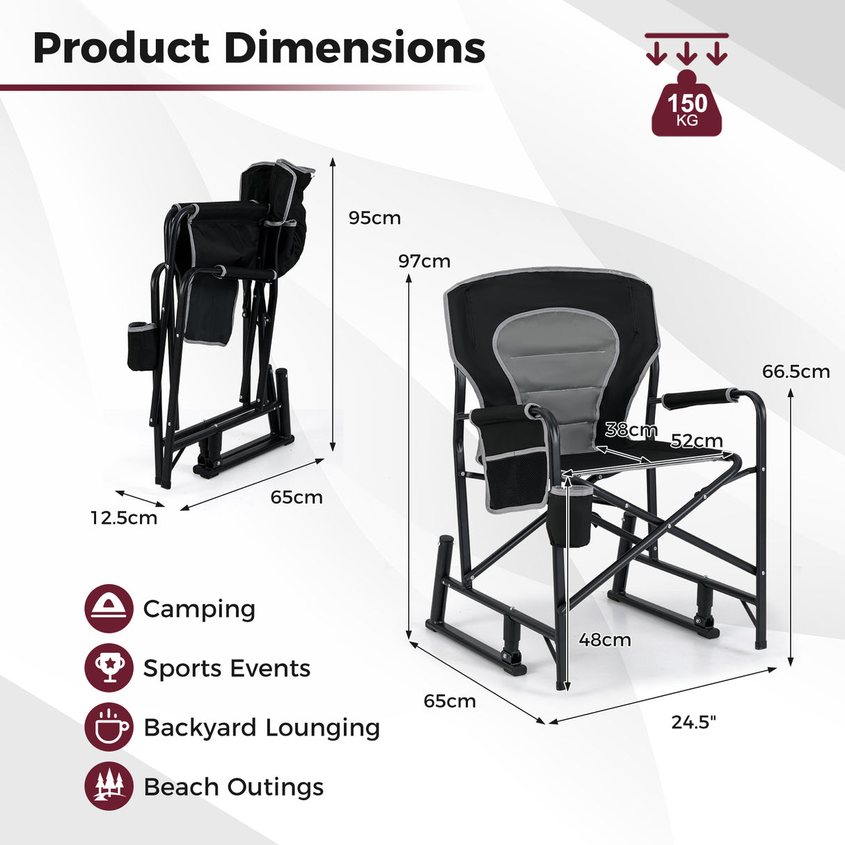 Outdoor Rocker Camping Chair with Dual Springs and Padded Back