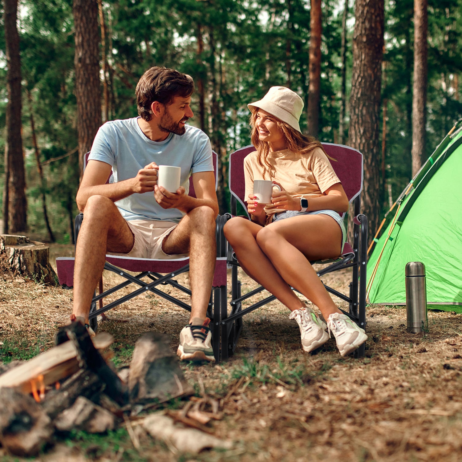 Outdoor Rocker Camping Chair with Dual Springs and Padded Back