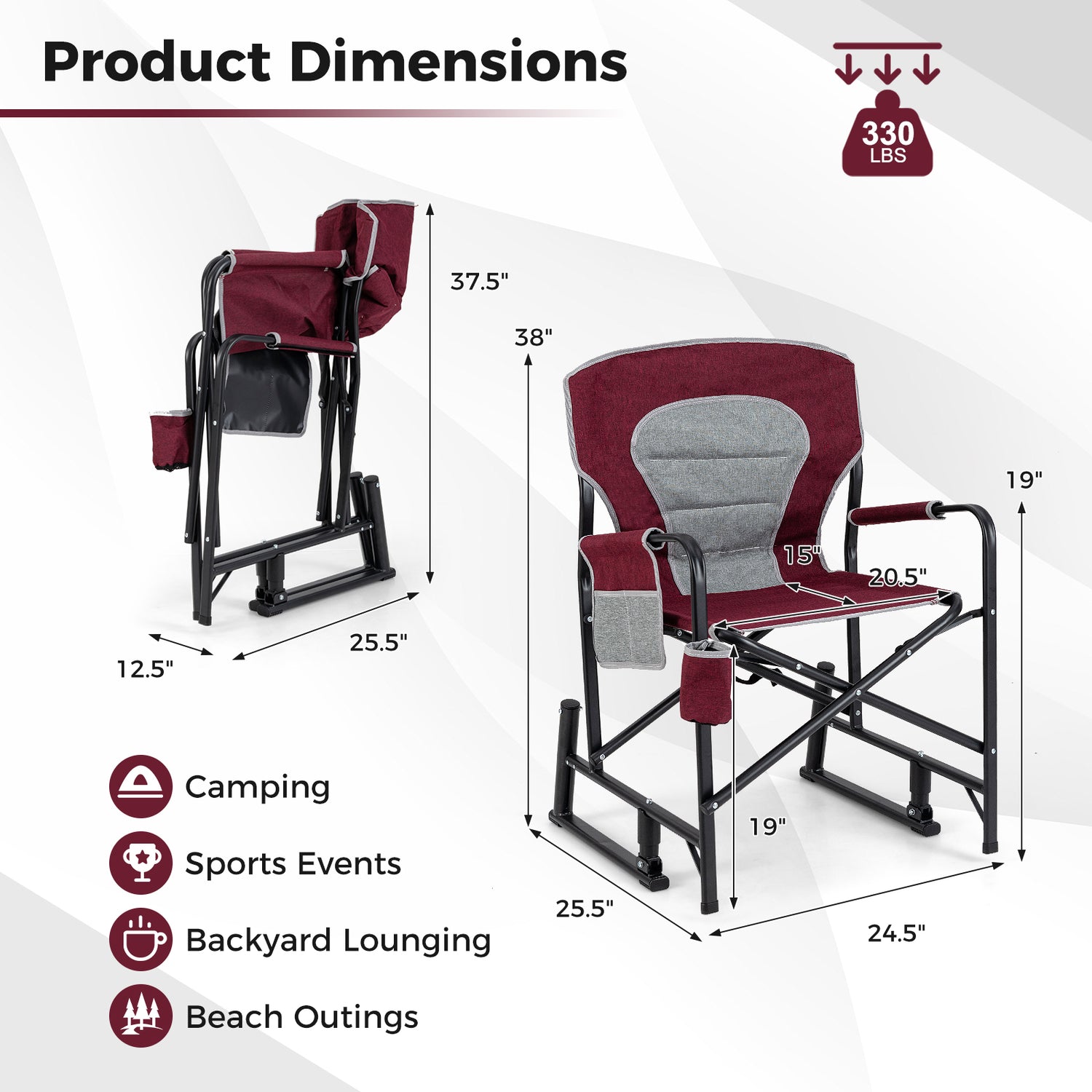 Outdoor Rocker Camping Chair with Dual Springs and Padded Back