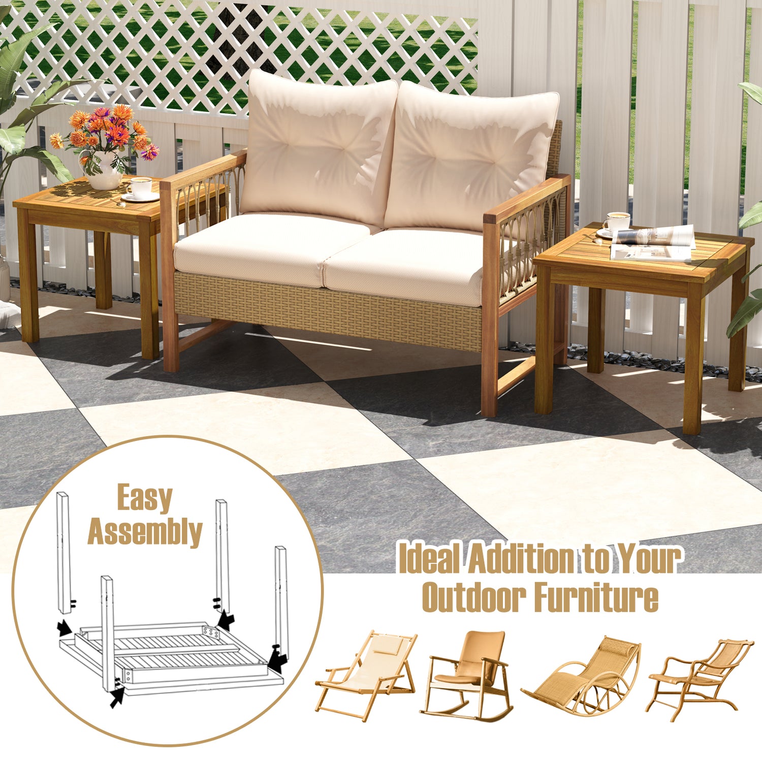 Outdoor Side Table Teak Wood End Table Square Patio Snack Coffee Table