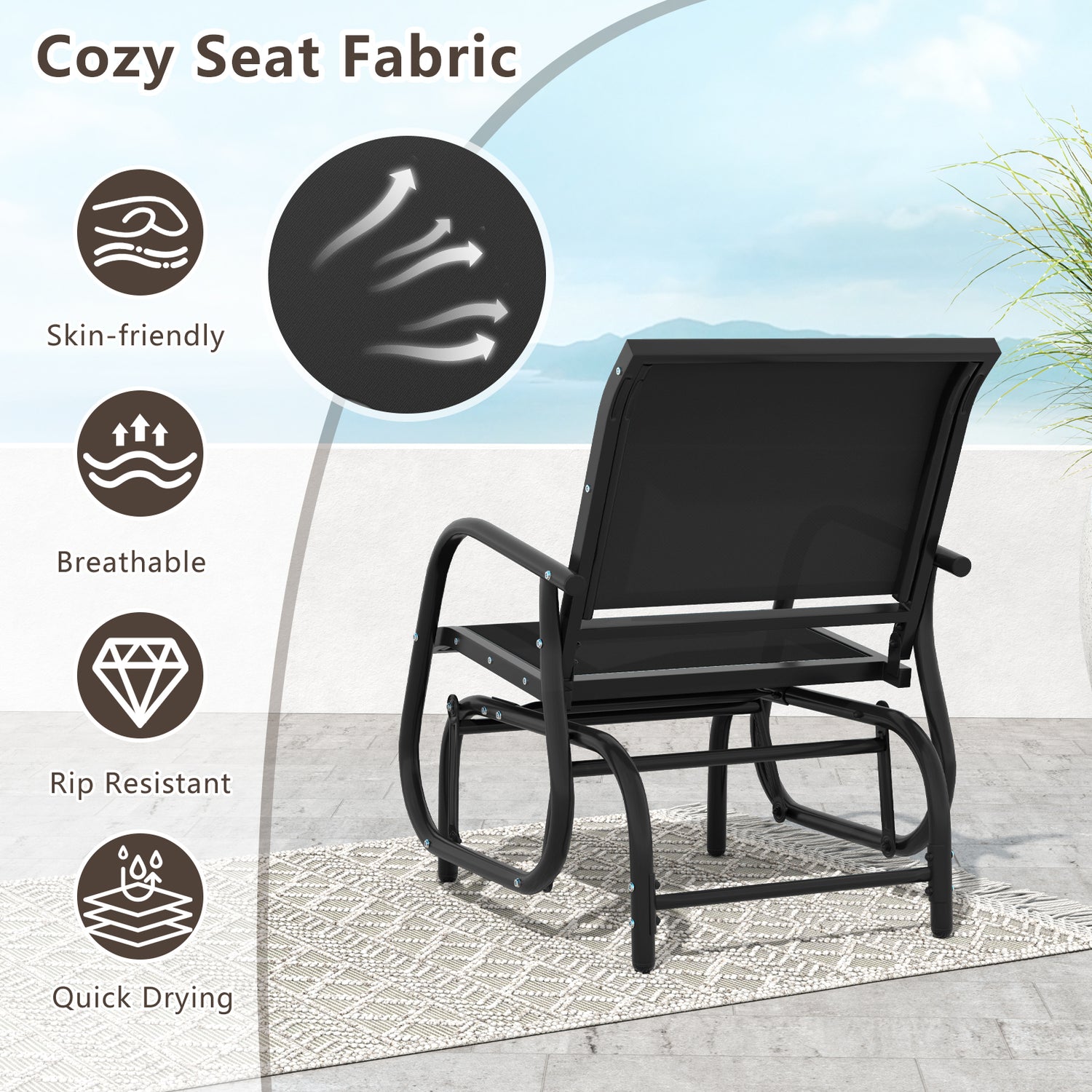 Outdoor Single Swing Glider Rocking Chair with Armrest