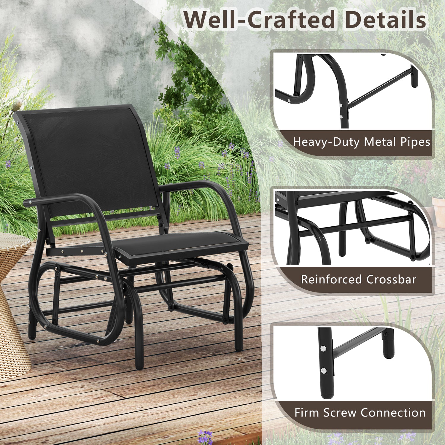 Outdoor Single Swing Glider Rocking Chair with Armrest