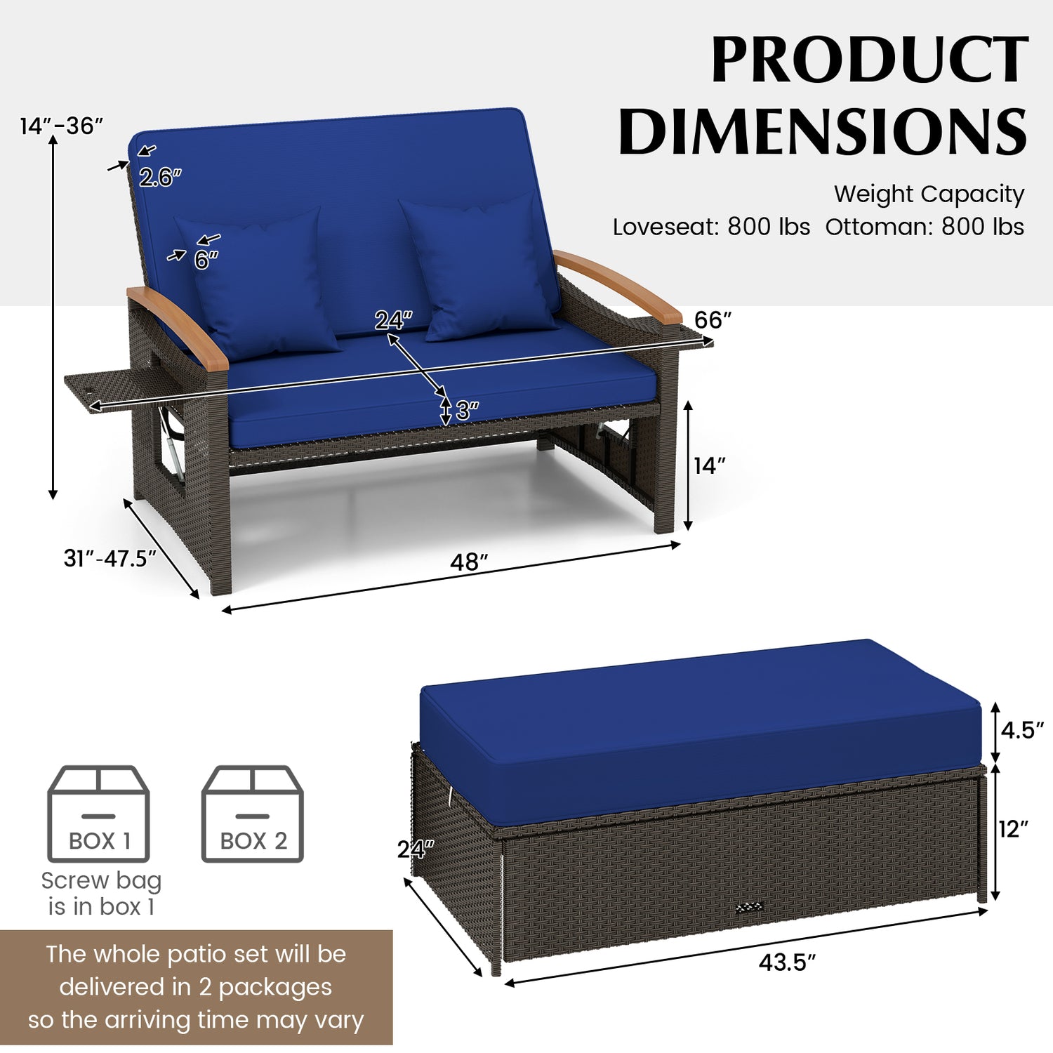 Outdoor Wicker Daybed with Folding Panels and Storage Ottoman