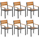Outside Patio Dining Chair set of 6 with Acacia Armrest for Backyard Garden