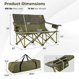 Oversized Camping Chair Folding Loveseat Camping Couch with Cup Holders & Thick Padding