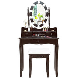 Oval Mirror Vanity Set  with 10 LED Dimmable Bulbs and 3 Drawers