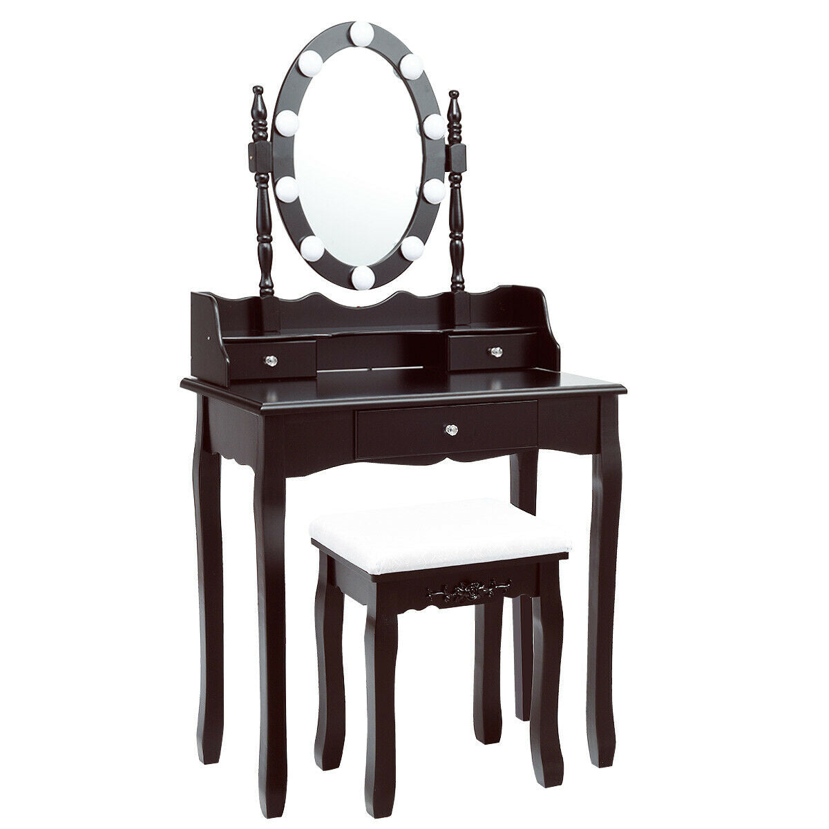 Oval Mirror Vanity Set  with 10 LED Dimmable Bulbs and 3 Drawers