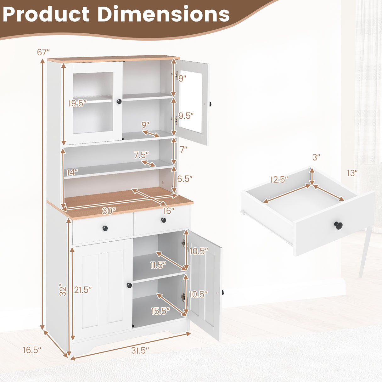 Pantry Cabinet with 2 Removable Shelves