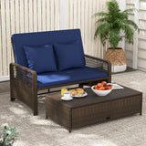 Patio Adjustable Wicker Daybed with 4-Level Backrest and Soft Cushions