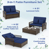 Patio Adjustable Wicker Daybed with 4-Level Backrest and Soft Cushions