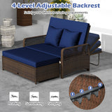 Patio Adjustable Wicker Daybed with 4-Level Backrest and Soft Cushions