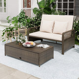 Patio Adjustable Wicker Daybed with 4-Level Backrest and Soft Cushions