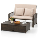 Patio Adjustable Wicker Daybed with 4-Level Backrest and Soft Cushions