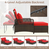 Patio Adjustable Wicker Daybed with 4-Level Backrest and Soft Cushions