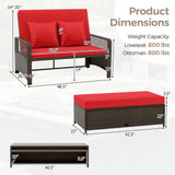 Patio Adjustable Wicker Daybed with 4-Level Backrest and Soft Cushions