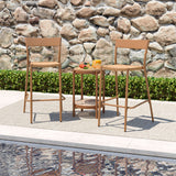 Patio Barstools Set of 4 with Rattan Seat and Metal Backrest-Light Brown
