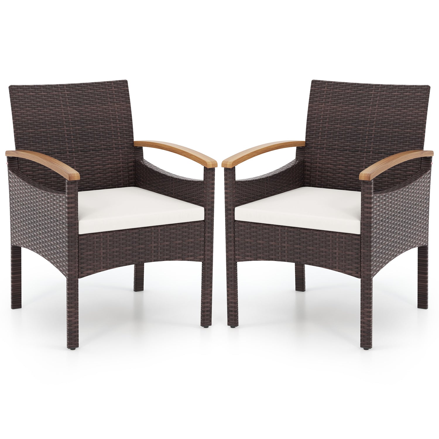Patio Dining Chairs Set of 2/4 with Acacia Wood Armrest and Heavy Duty Metal Frame