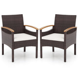 Patio Dining Chairs Set of 2/4 with Acacia Wood Armrest and Heavy Duty Metal Frame