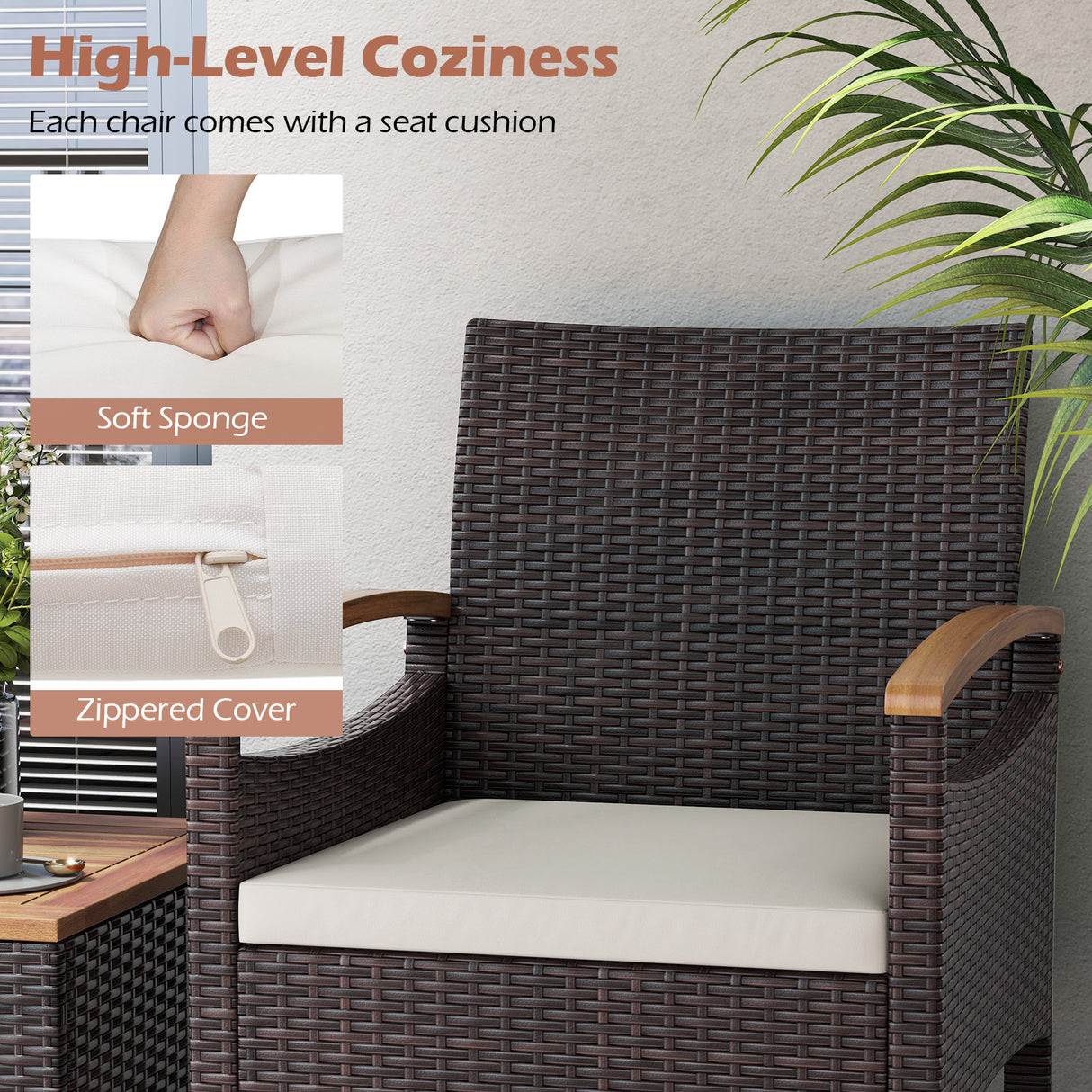 Patio Dining Chairs Set of 2/4 with Acacia Wood Armrest and Heavy Duty Metal Frame