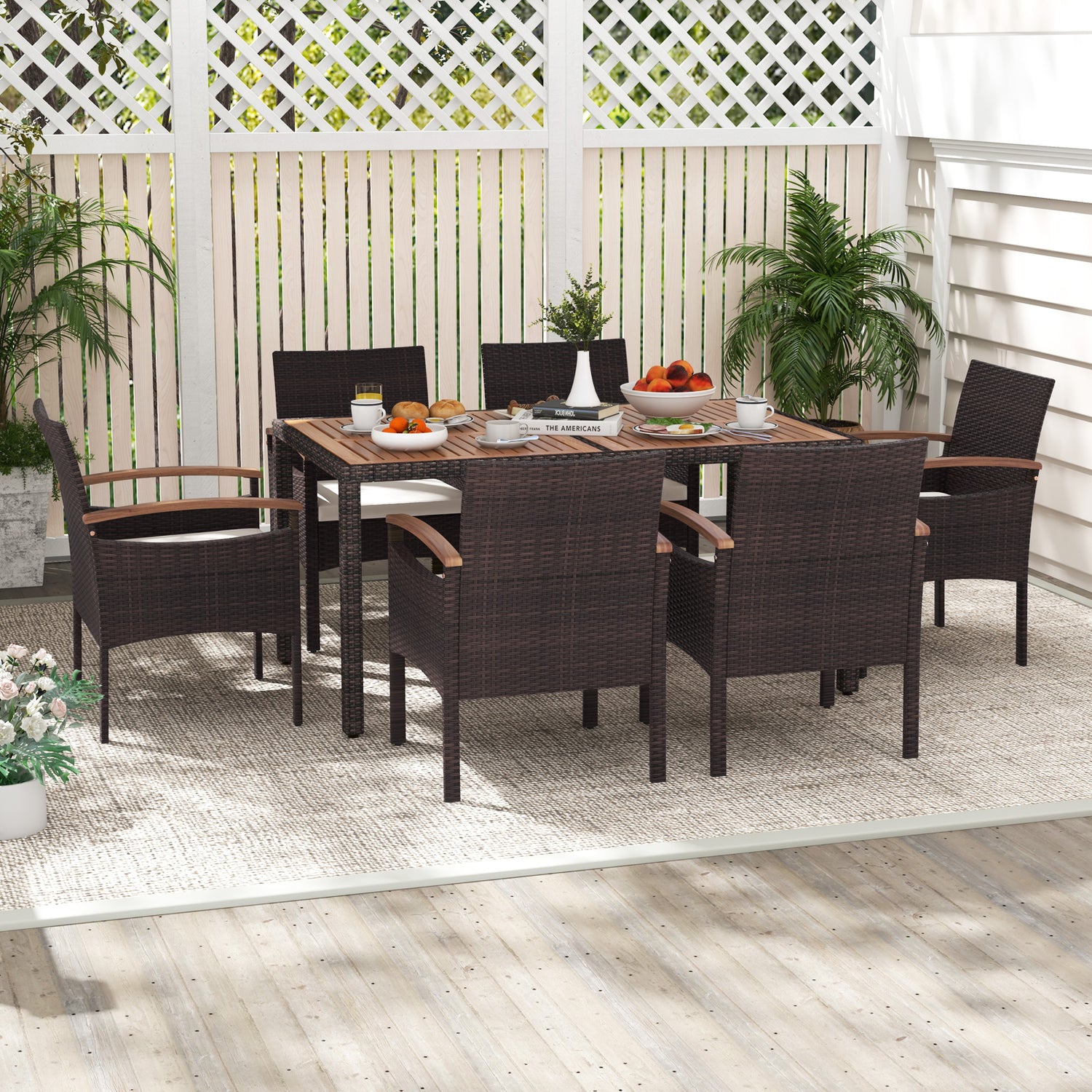 Patio Dining Chairs Set of 2/4 with Acacia Wood Armrest and Heavy Duty Metal Frame