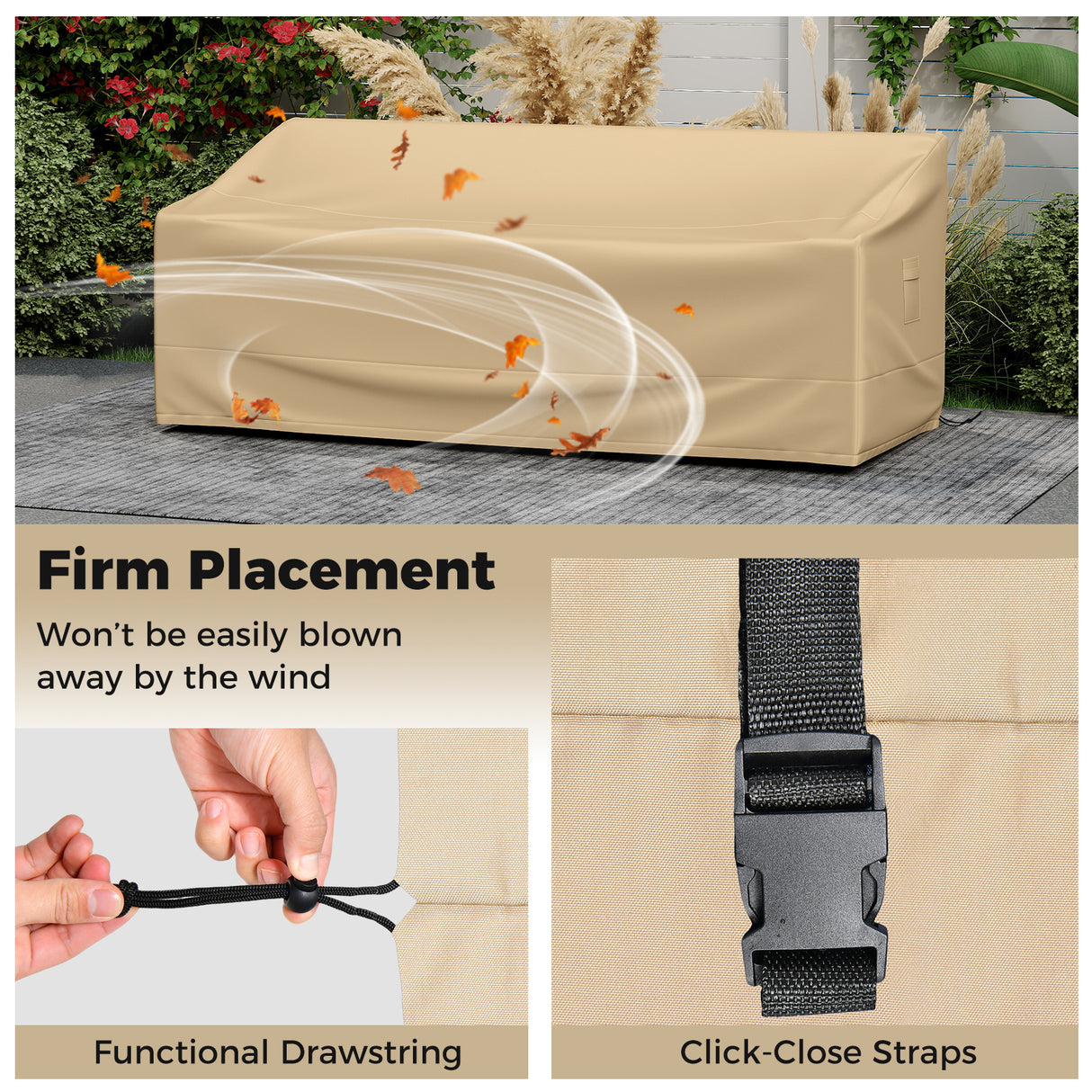 Patio Furniture Cover with Padded Handle and Click-Close Straps