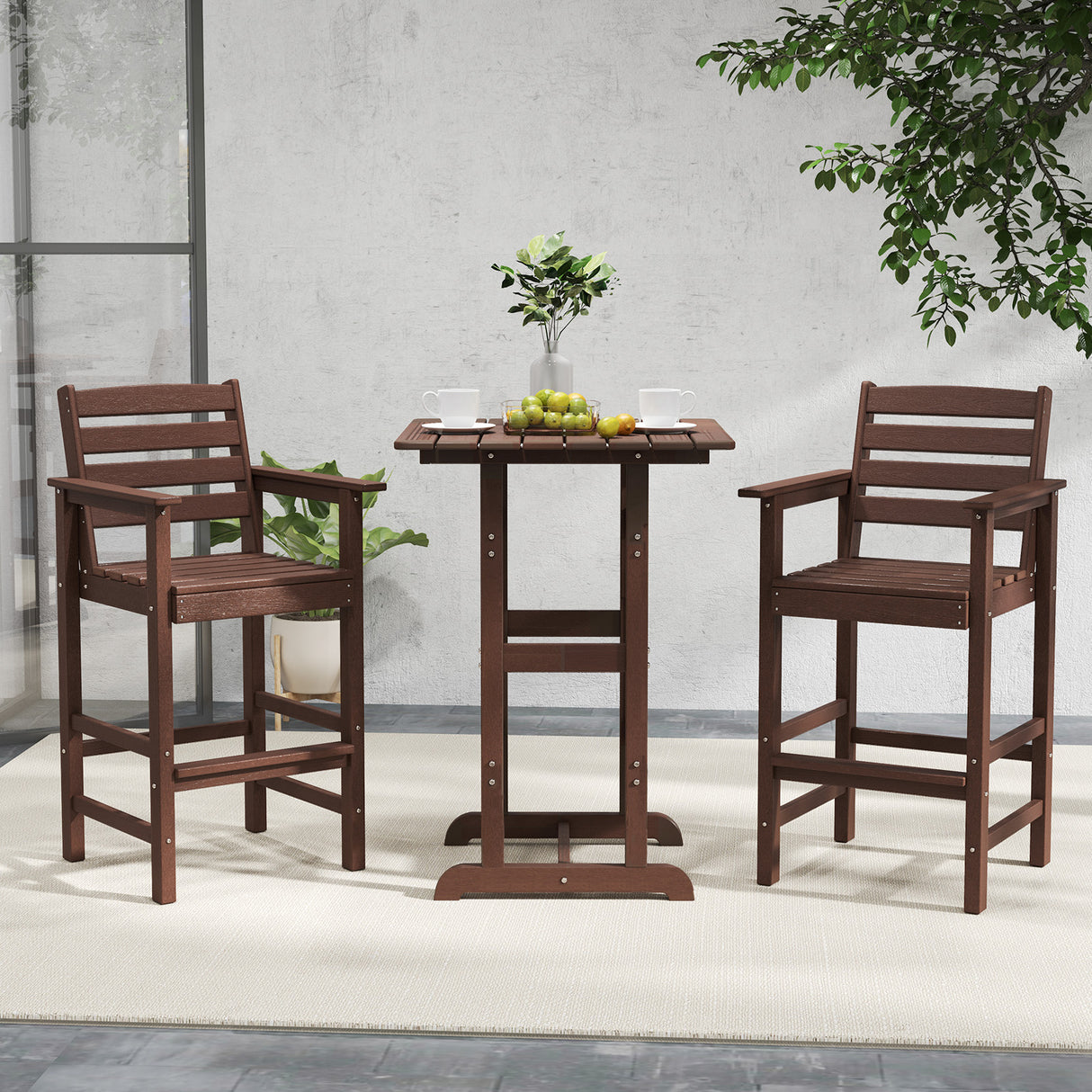 Patio HDPE Adirondack Bar Chairs Set of 2 with Wide Armrests