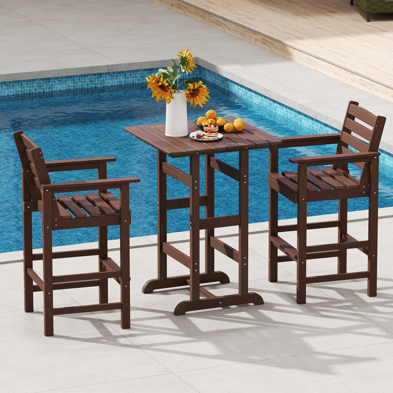 Patio HDPE Adirondack Bar Chairs Set of 2 with Wide Armrests