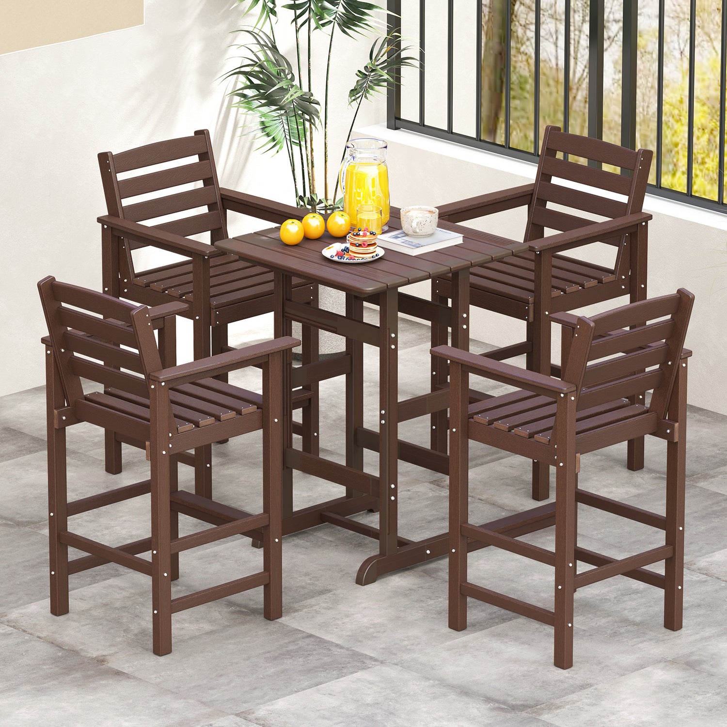 Patio HDPE Adirondack Bar Chairs Set of 2 with Wide Armrests