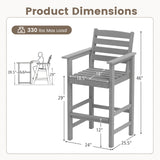 Patio HDPE Adirondack Bar Chairs Set of 2 with Wide Armrests