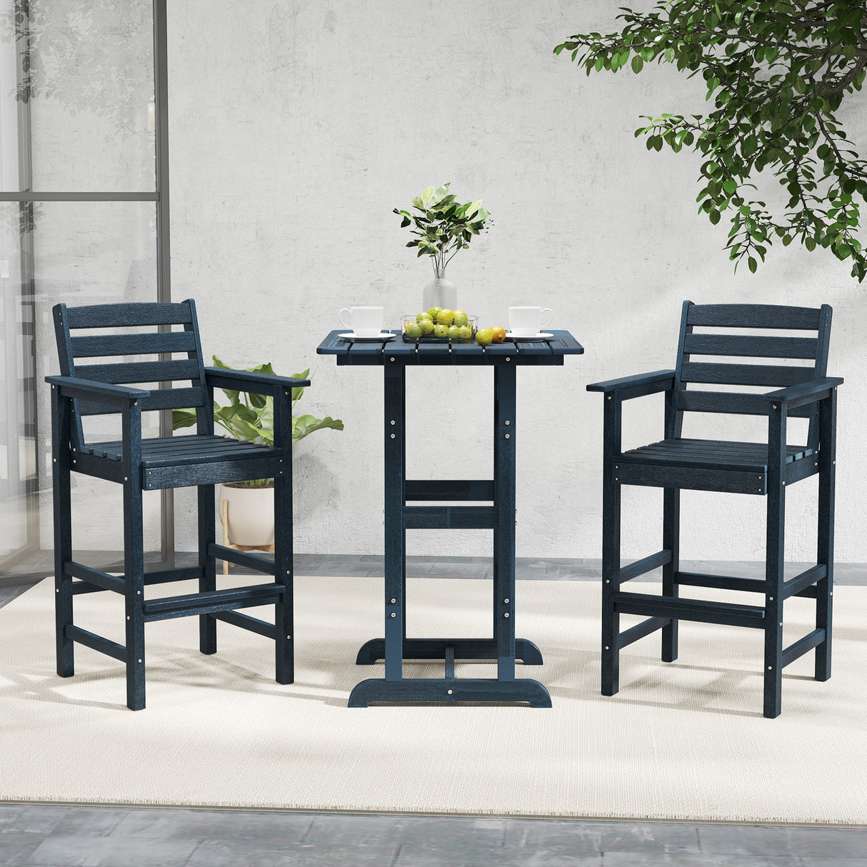Patio HDPE Adirondack Bar Chairs Set of 2 with Wide Armrests