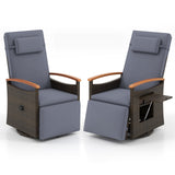 Set of 2 Patio Rattan 360Â° Swivel Recliner Chair with Adjustable Backrest and Footrest