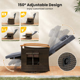 Set of 2 Patio Rattan 360Â° Swivel Recliner Chair with Adjustable Backrest and Footrest