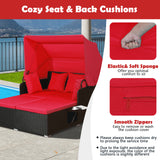 Patio Rattan Daybed with Retractable Canopy and Side Tables
