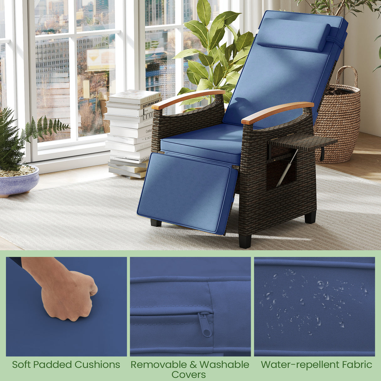 Patio Wicker Recliner Chair with Adjustable Backrest and Footrest