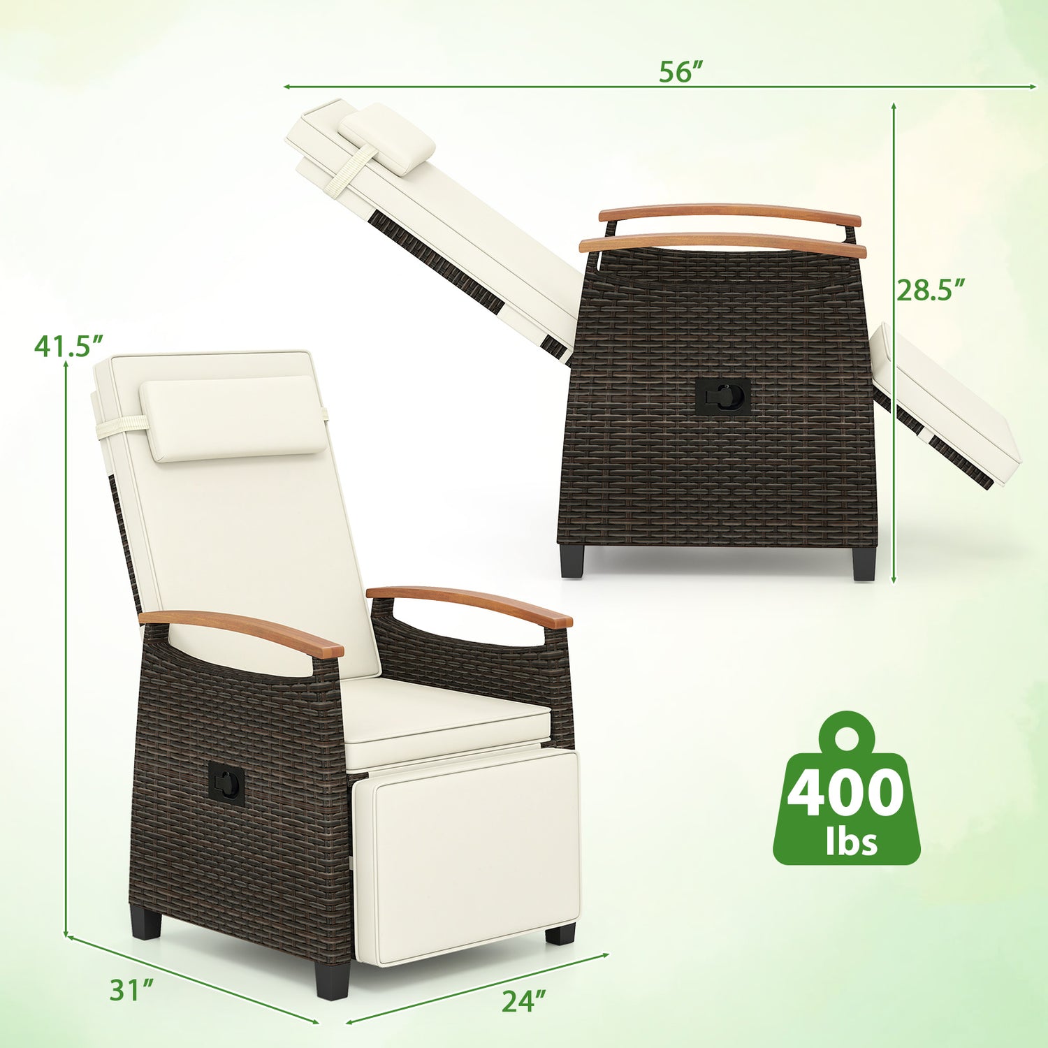 Patio Wicker Recliner Chair with Adjustable Backrest and Footrest