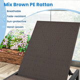 PE Wicker Patio Chaise Lounge Chair with Wheels for Poolside Backyard and Deck