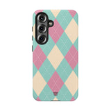 BLUE PINK BEIGE ARGYLE | Tough Phone Case