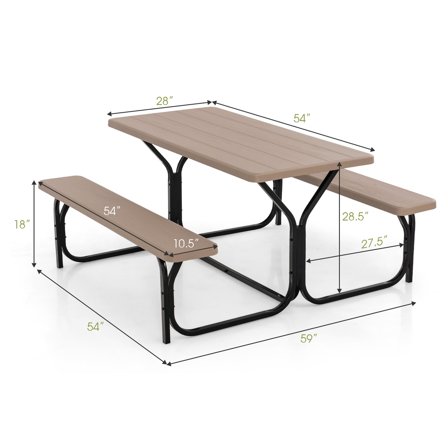 HDPE Outdoor Picnic Table Bench Set with Metal Base