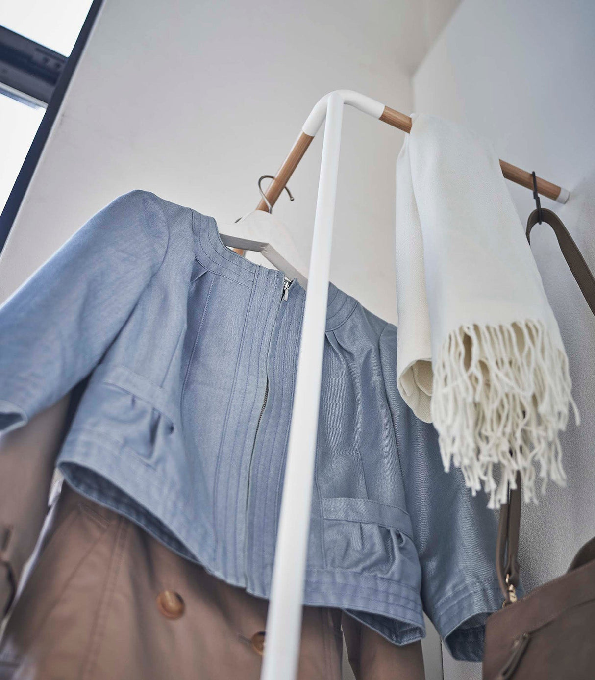 Corner Leaning Coat Hanger (63" H)  - Steel + Wood