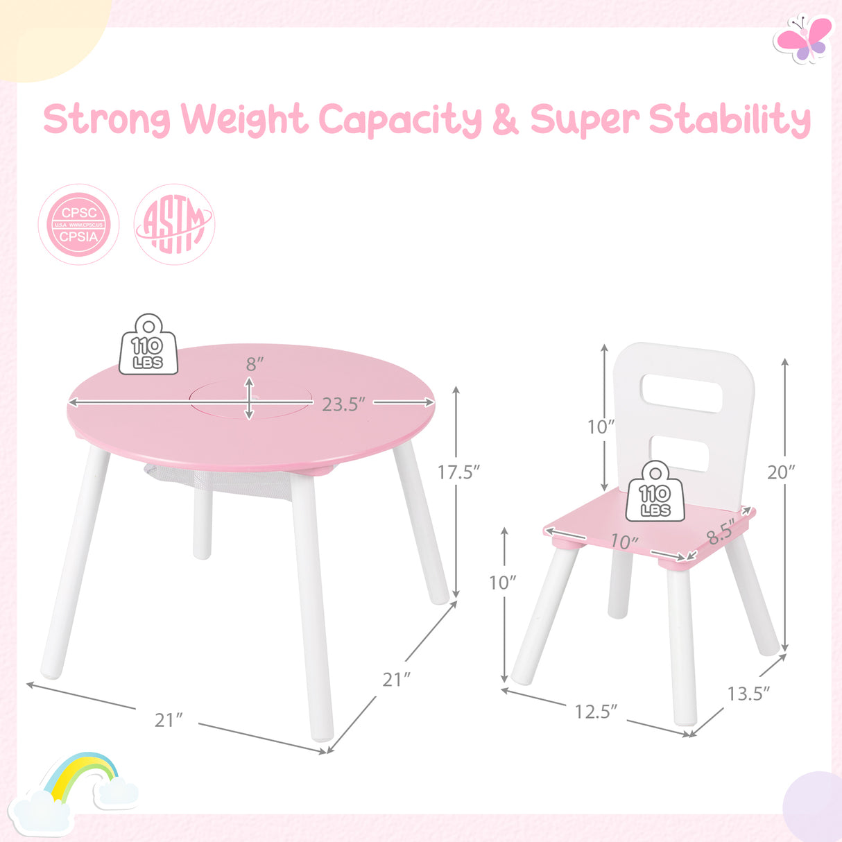 Wood Activity Kids Table and Chair Set with Center Mesh Storage